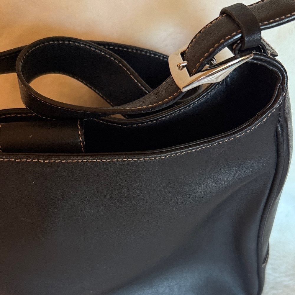 Black Leather Shoulder Bag with Silver Hardware - Picture 2 of 15